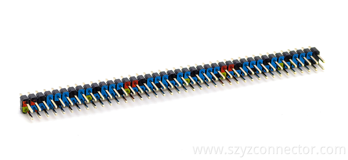 2.54mm Pitch Colored Pin Header Connector Dual Row Straight SQ0.64mm H:2.5mm 2*40P